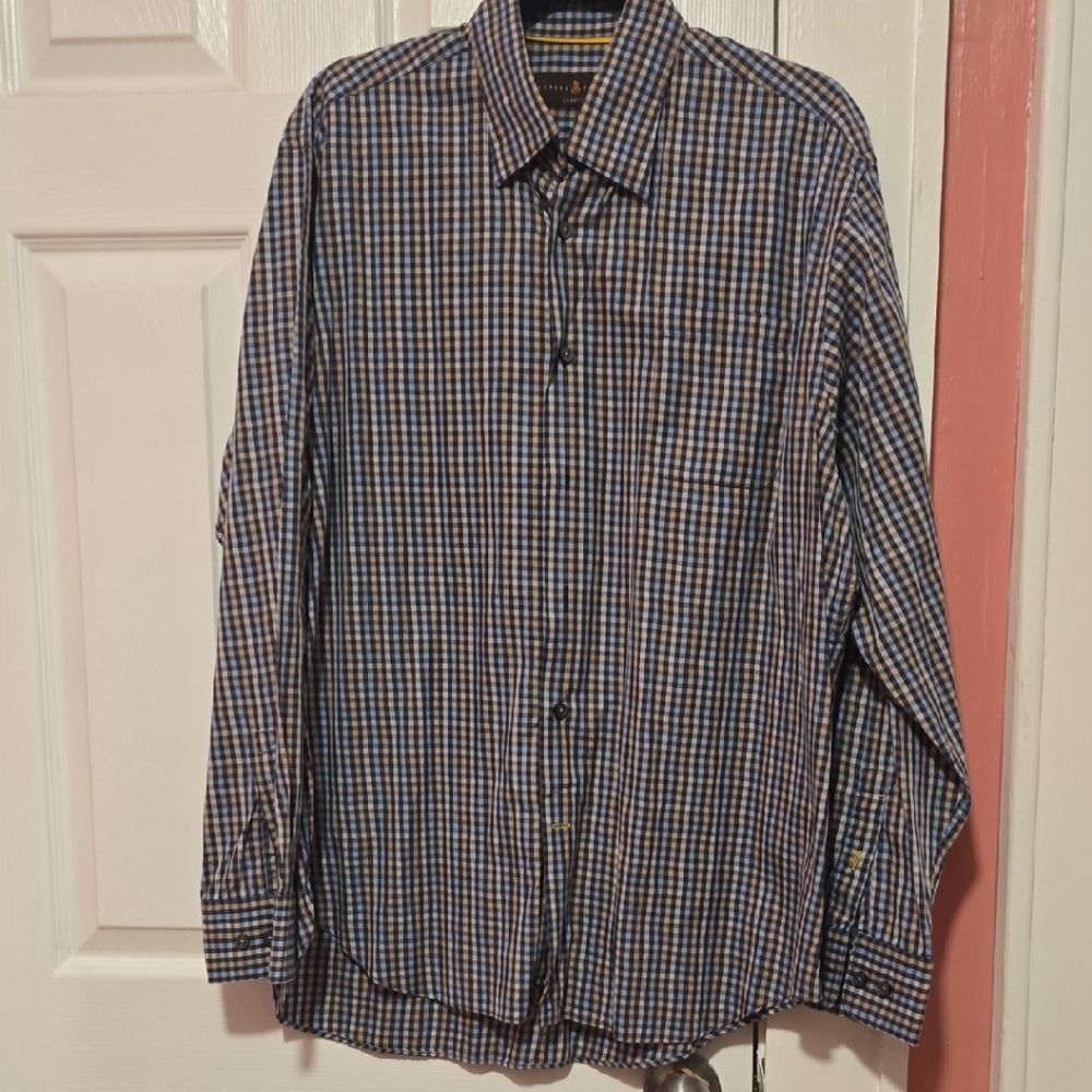 Robert Talbott Blue and White Plaid Shirt